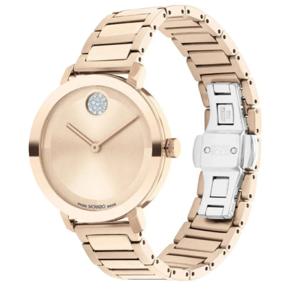 MOVADO BOLD 3601107 ROSE GOLD DIAL & STAINLESS STEEL BRACELET 34MM WOMENS WATCH